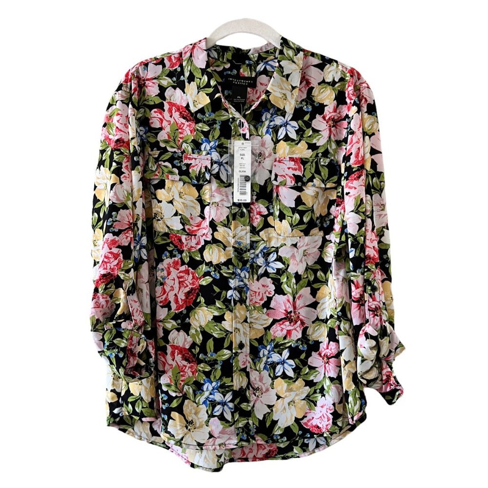 NWT Investments Petites Floral Button Down Size PL